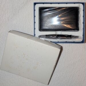 Black Leather Business Card Holder and Pen Set